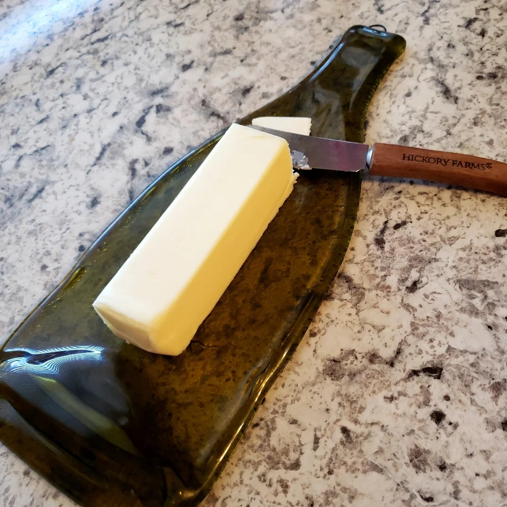 Cheese board, butter dish pressed wine bottle kitchen dining handmade